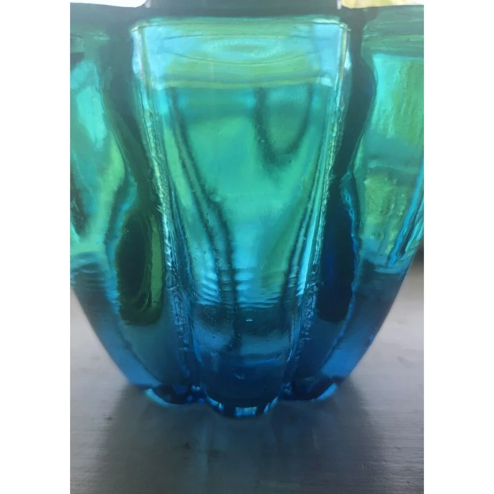 Vintage recycled glass votive bowl in Turquoise Blue/ Green Ombre Made in Spain